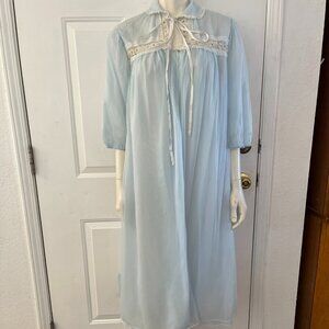 Vintage Tula Designers Collection Blue Sheer Beaded Lace embellished Robe Sz Lr